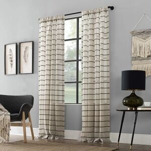 Clean Window Tan Black Stripe Anti-Dust Allergy/Pet Friendly Sheer Curtain